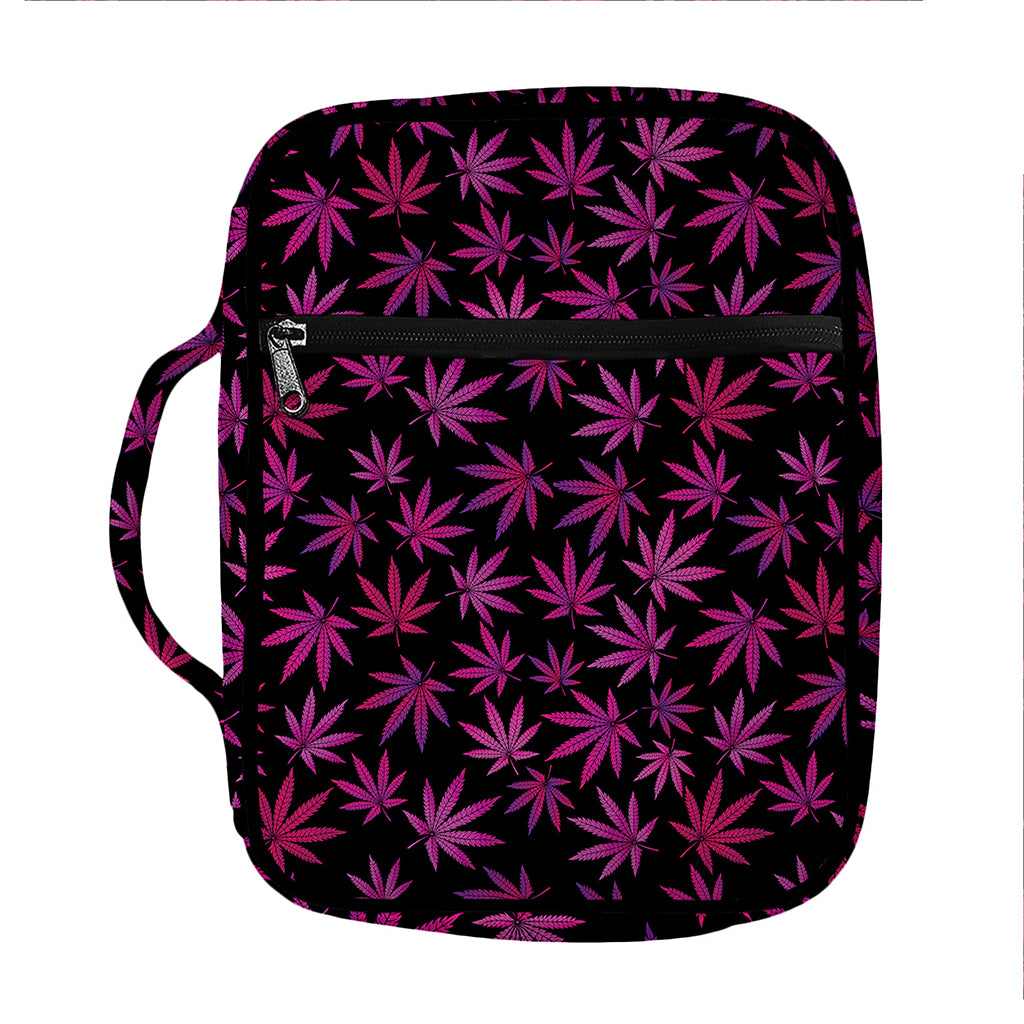 Purple Marijuana Leaf Pattern Print Front Pocket Bible Bag