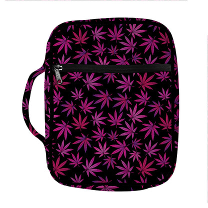 Purple Marijuana Leaf Pattern Print Front Pocket Bible Bag
