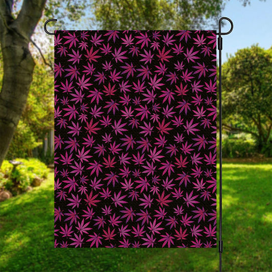 Purple Marijuana Leaf Pattern Print Garden Flag