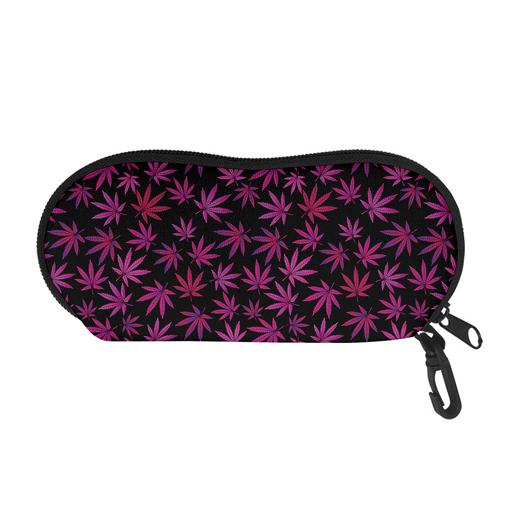 Purple Marijuana Leaf Pattern Print Glasses Case
