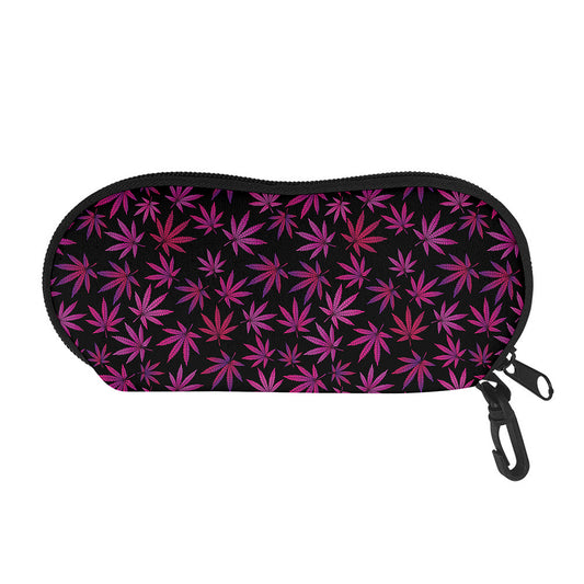 Purple Marijuana Leaf Pattern Print Glasses Case
