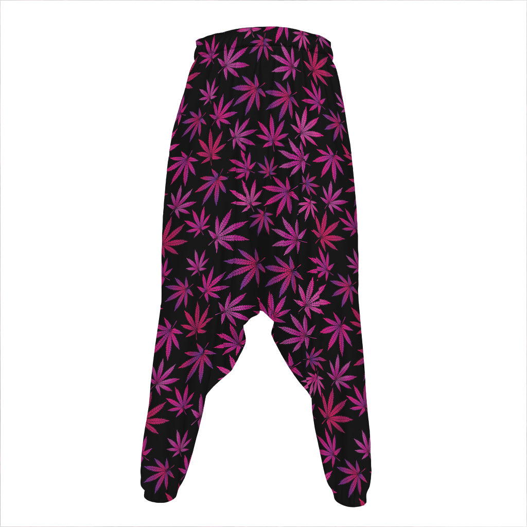 Purple Marijuana Leaf Pattern Print Hammer Pants