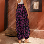 Purple Marijuana Leaf Pattern Print Harem Pants