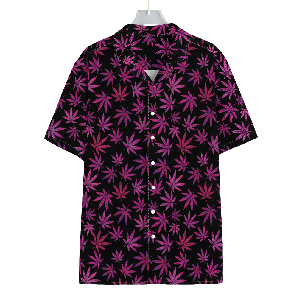 Purple Marijuana Leaf Pattern Print Hawaiian Shirt