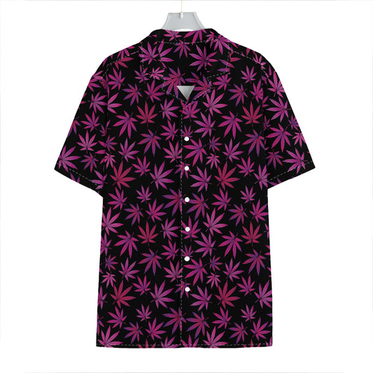 Purple Marijuana Leaf Pattern Print Hawaiian Shirt