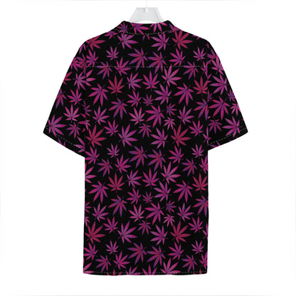 Purple Marijuana Leaf Pattern Print Hawaiian Shirt