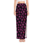 Purple Marijuana Leaf Pattern Print High Slit Maxi Skirt