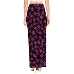 Purple Marijuana Leaf Pattern Print High Slit Maxi Skirt