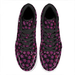 Purple Marijuana Leaf Pattern Print High Top Leather Sneakers