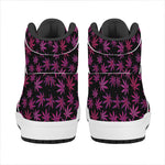 Purple Marijuana Leaf Pattern Print High Top Leather Sneakers