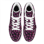 Purple Marijuana Leaf Pattern Print High Top Leather Sneakers
