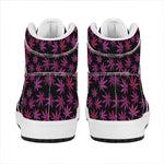 Purple Marijuana Leaf Pattern Print High Top Leather Sneakers