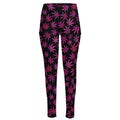 Purple Marijuana Leaf Pattern Print High-Waisted Pocket Leggings