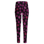 Purple Marijuana Leaf Pattern Print High-Waisted Pocket Leggings