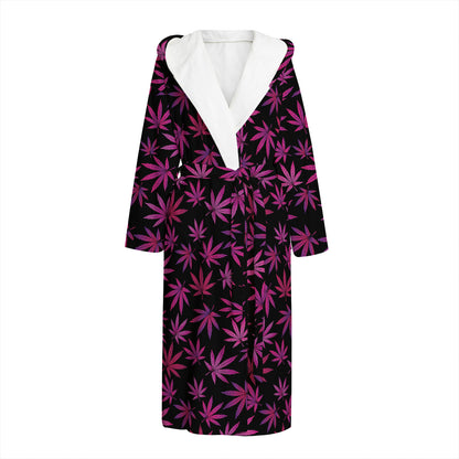 Purple Marijuana Leaf Pattern Print Hooded Bathrobe