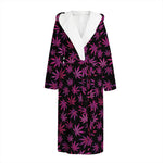 Purple Marijuana Leaf Pattern Print Hooded Bathrobe