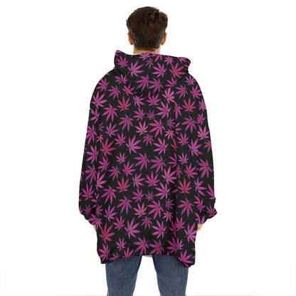 Purple Marijuana Leaf Pattern Print Hoodie Blanket