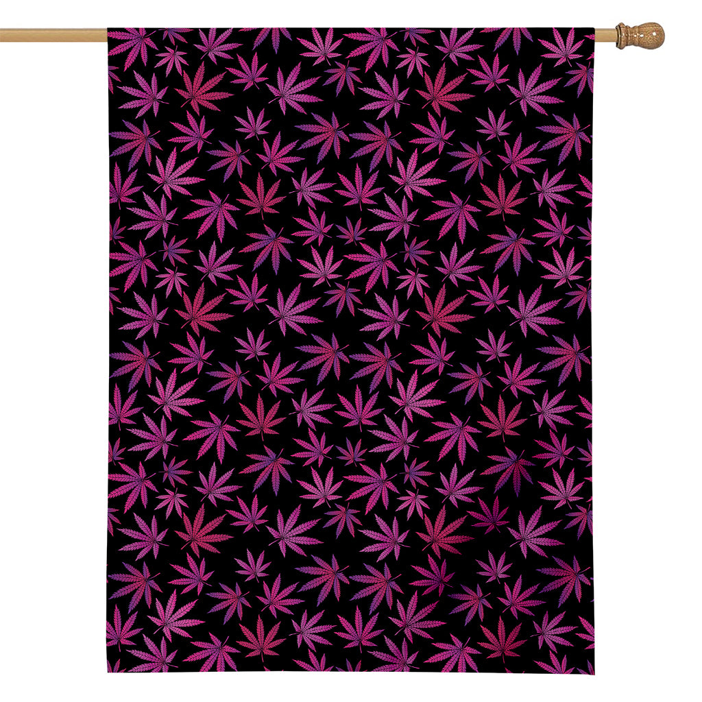 Purple Marijuana Leaf Pattern Print House Flag