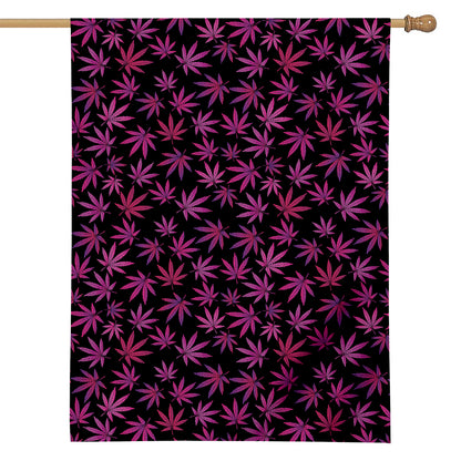 Purple Marijuana Leaf Pattern Print House Flag