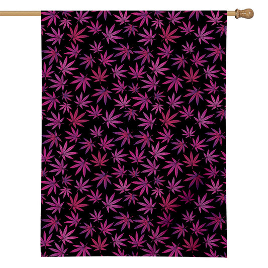 Purple Marijuana Leaf Pattern Print House Flag