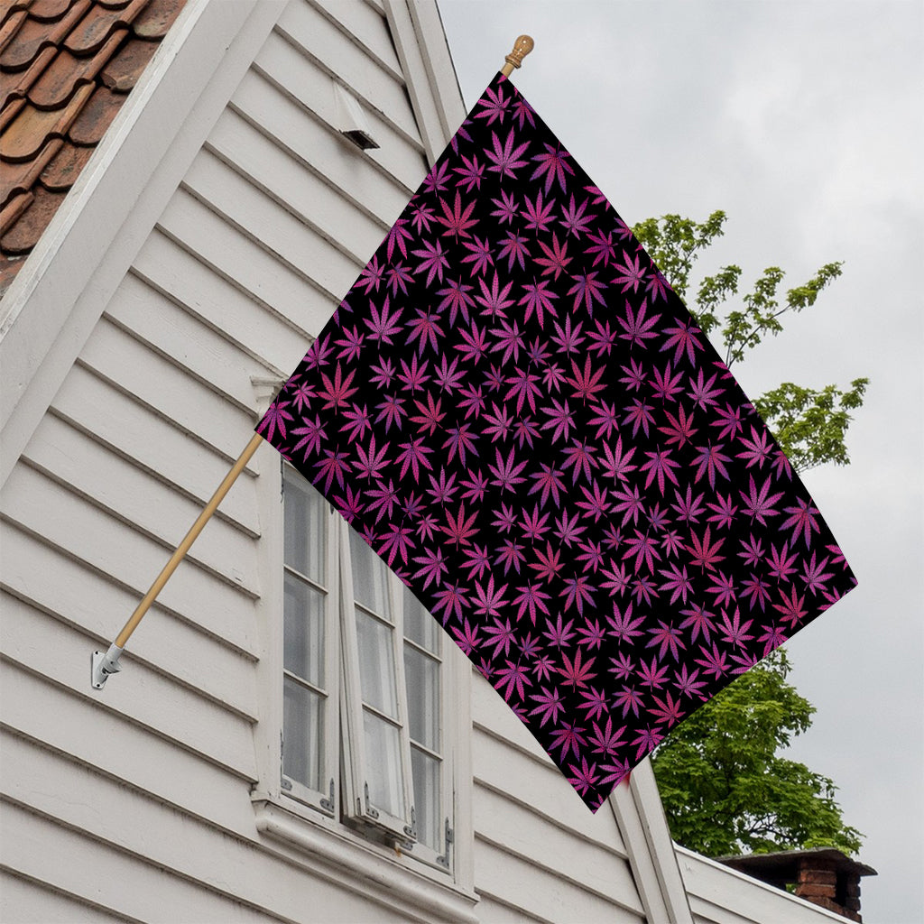 Purple Marijuana Leaf Pattern Print House Flag