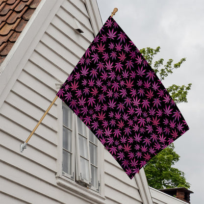 Purple Marijuana Leaf Pattern Print House Flag