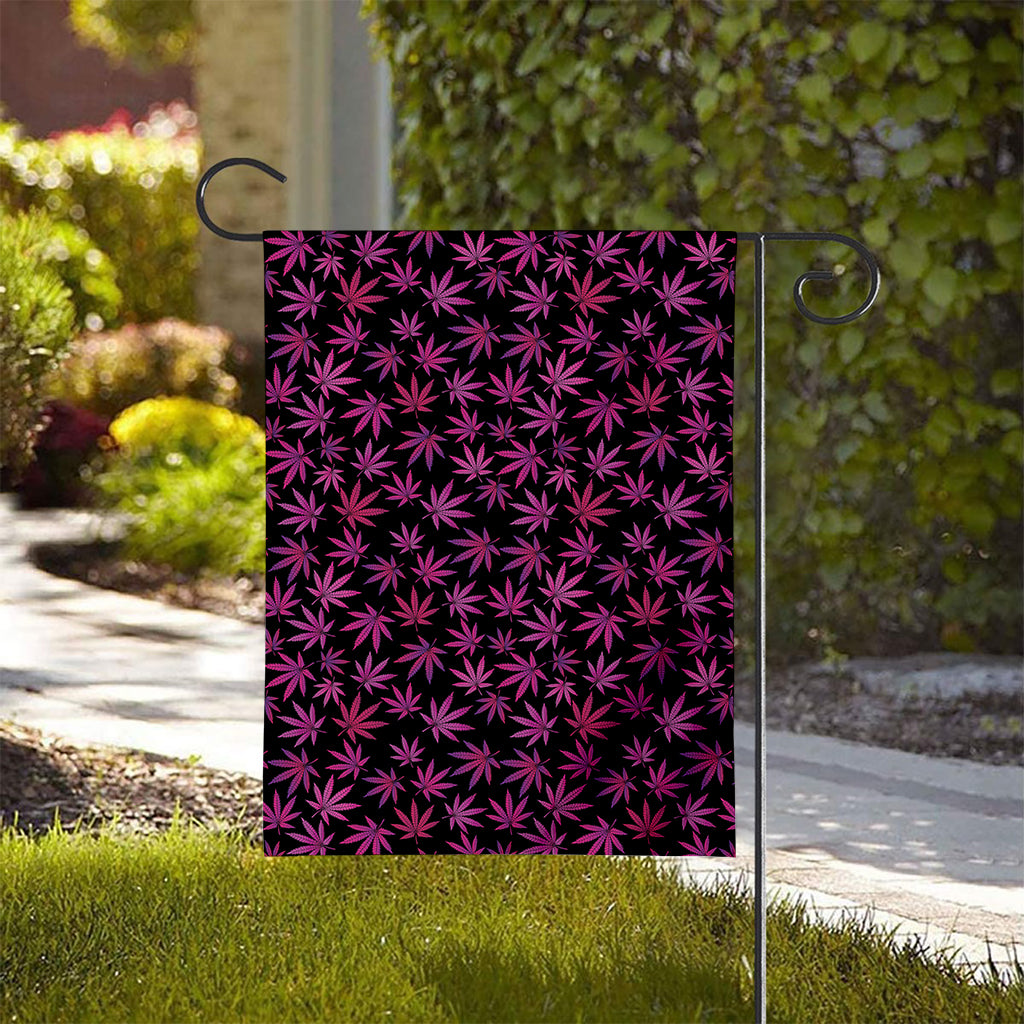 Purple Marijuana Leaf Pattern Print House Flag