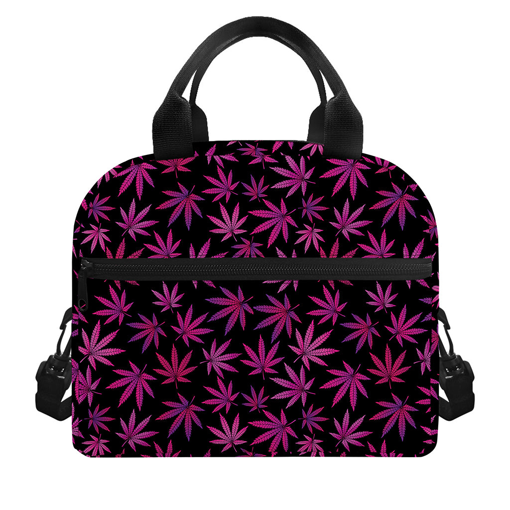 Purple Marijuana Leaf Pattern Print Insulated Lunch Bag