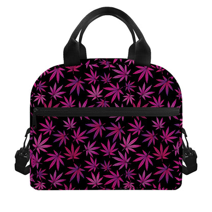 Purple Marijuana Leaf Pattern Print Insulated Lunch Bag