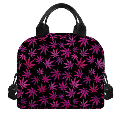 Purple Marijuana Leaf Pattern Print Insulated Lunch Bag