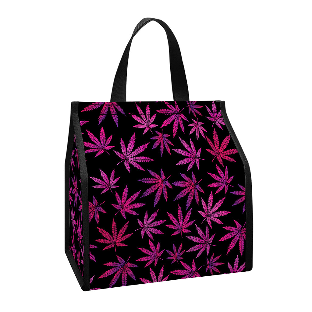 Purple Marijuana Leaf Pattern Print Insulated Lunch Tote