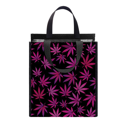Purple Marijuana Leaf Pattern Print Insulated Lunch Tote