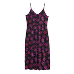 Purple Marijuana Leaf Pattern Print Jersey Midi Cami Dress