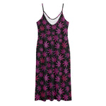 Purple Marijuana Leaf Pattern Print Jersey Midi Cami Dress