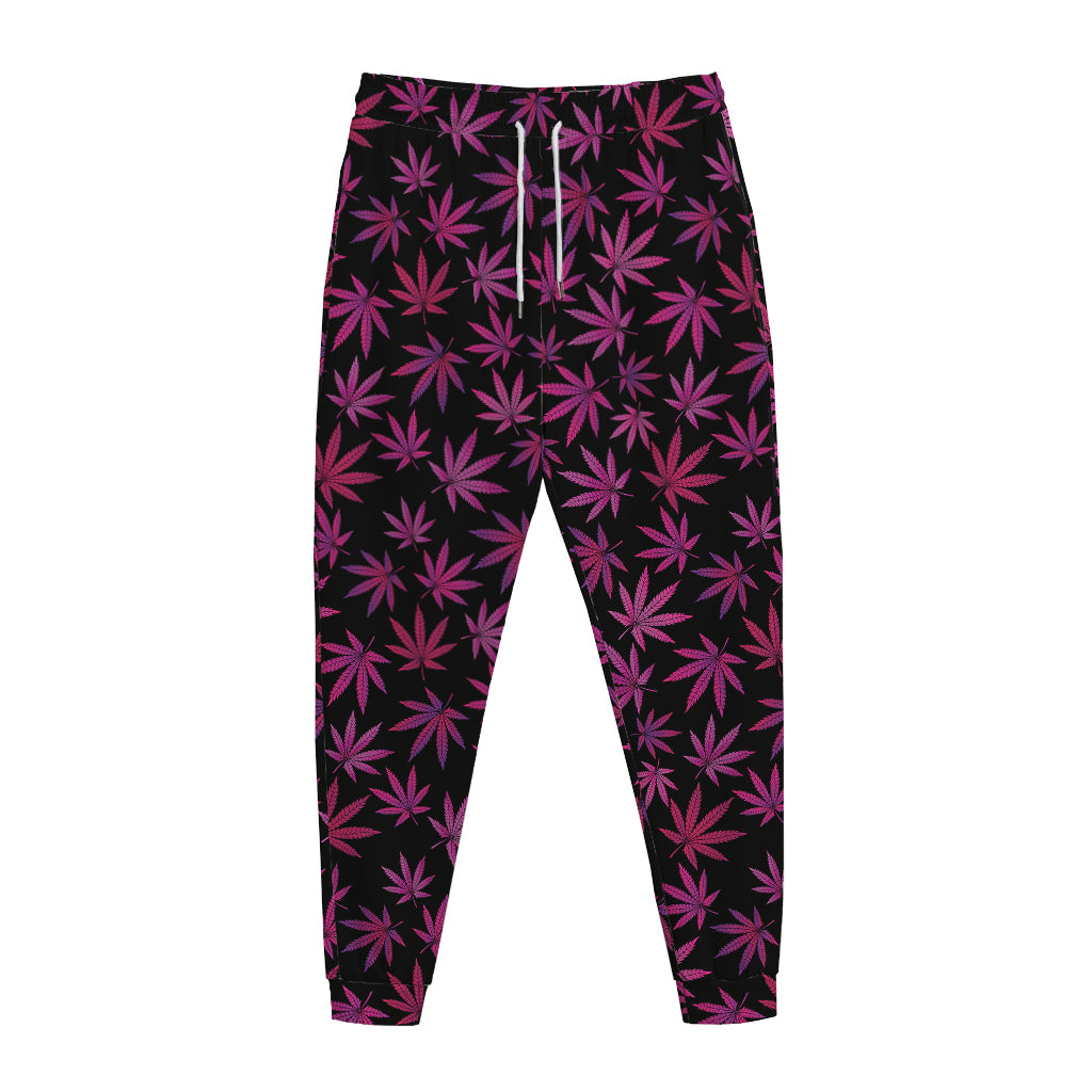 Purple Marijuana Leaf Pattern Print Jogger Pants
