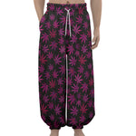 Purple Marijuana Leaf Pattern Print Lantern Pants