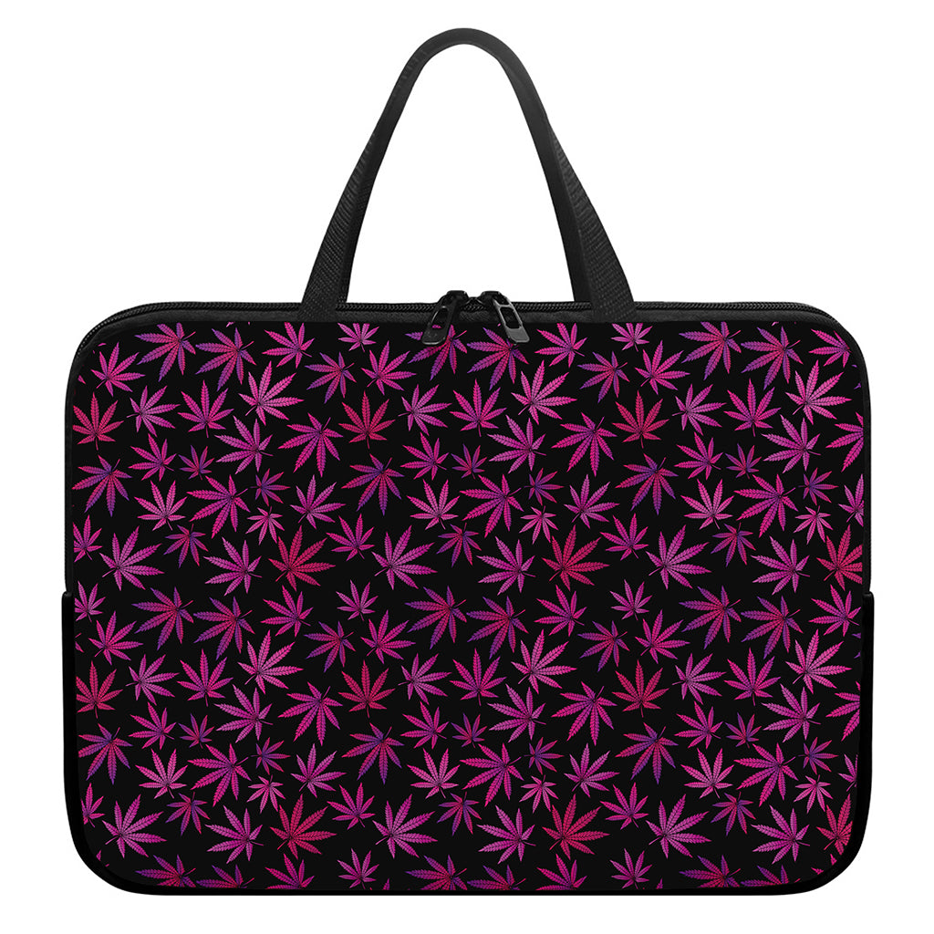 Purple Marijuana Leaf Pattern Print Laptop Sleeve With Handle