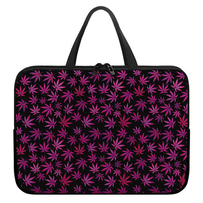 Purple Marijuana Leaf Pattern Print Laptop Sleeve With Handle