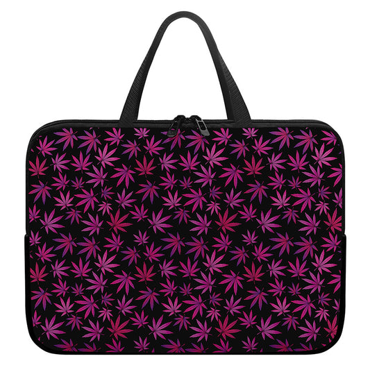 Purple Marijuana Leaf Pattern Print Laptop Sleeve With Handle