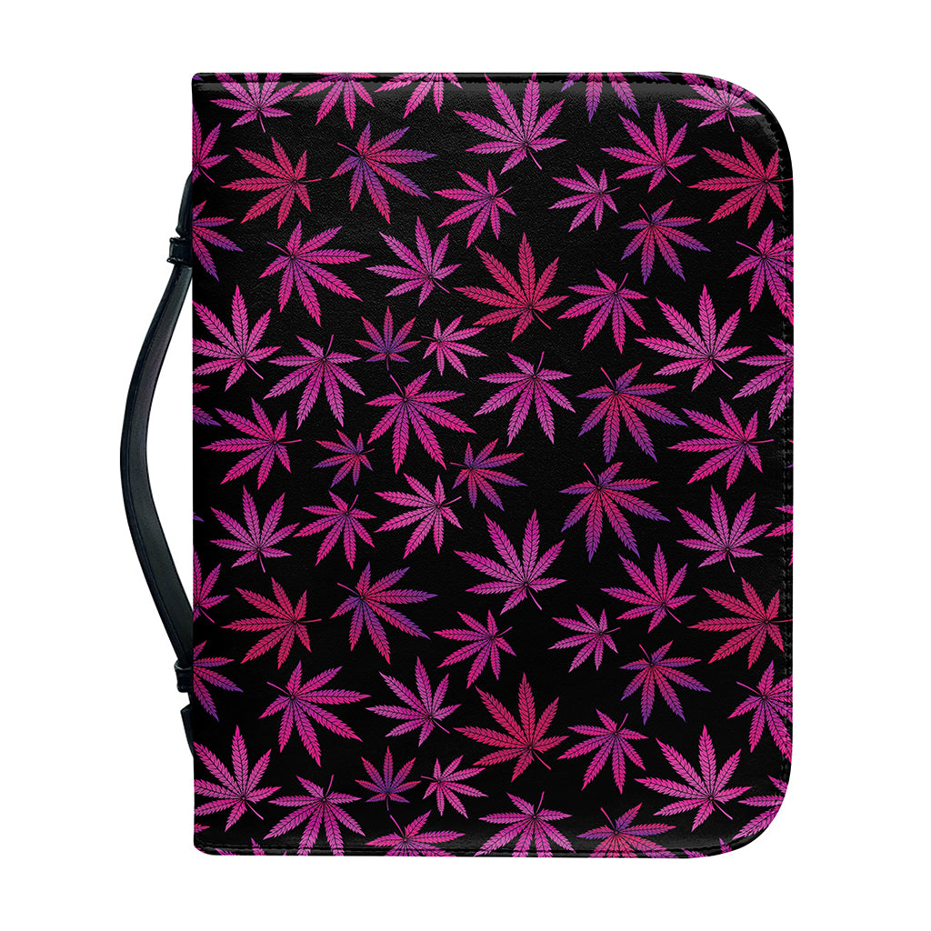 Purple Marijuana Leaf Pattern Print Leather Bible Cover