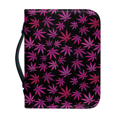 Purple Marijuana Leaf Pattern Print Leather Bible Cover