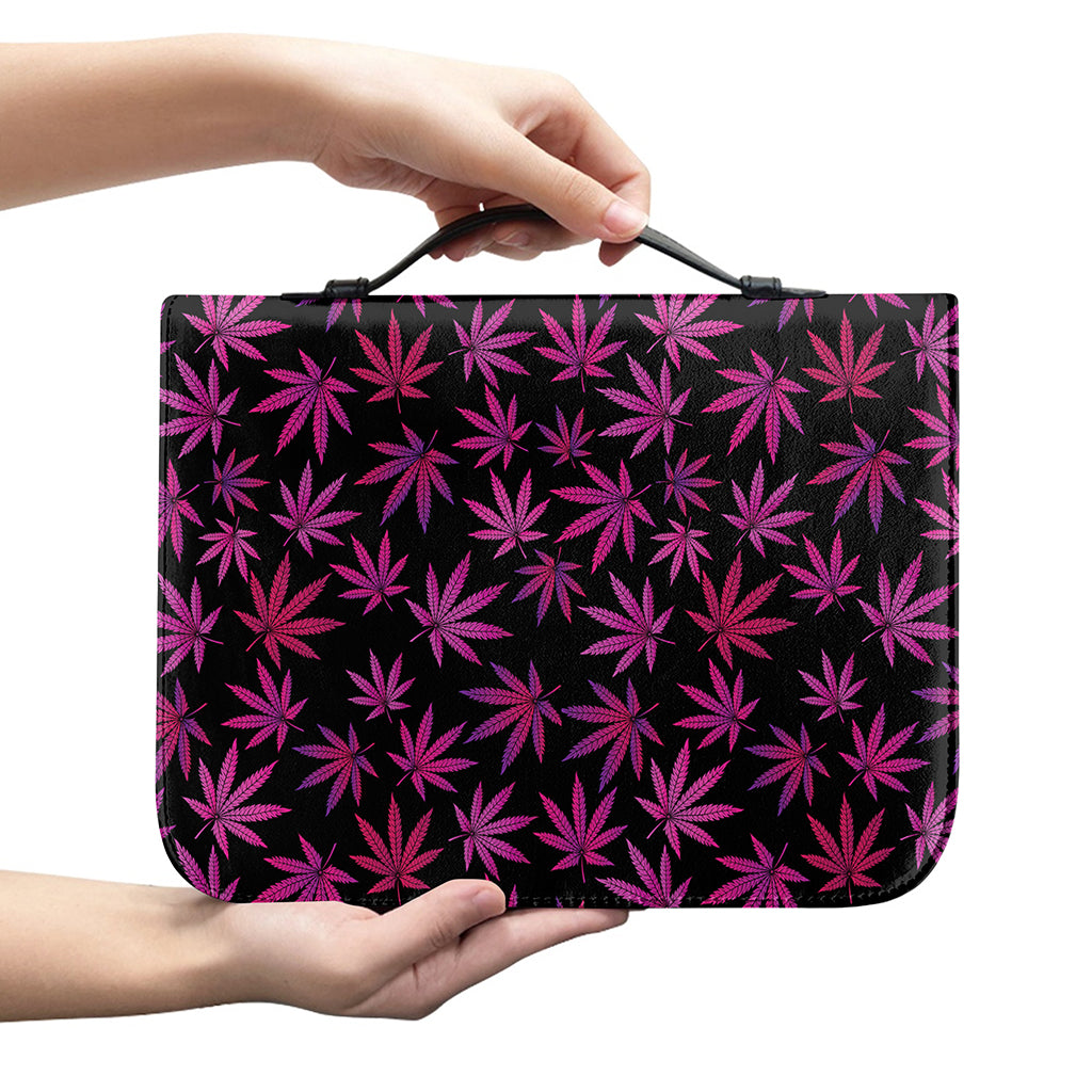 Purple Marijuana Leaf Pattern Print Leather Bible Cover