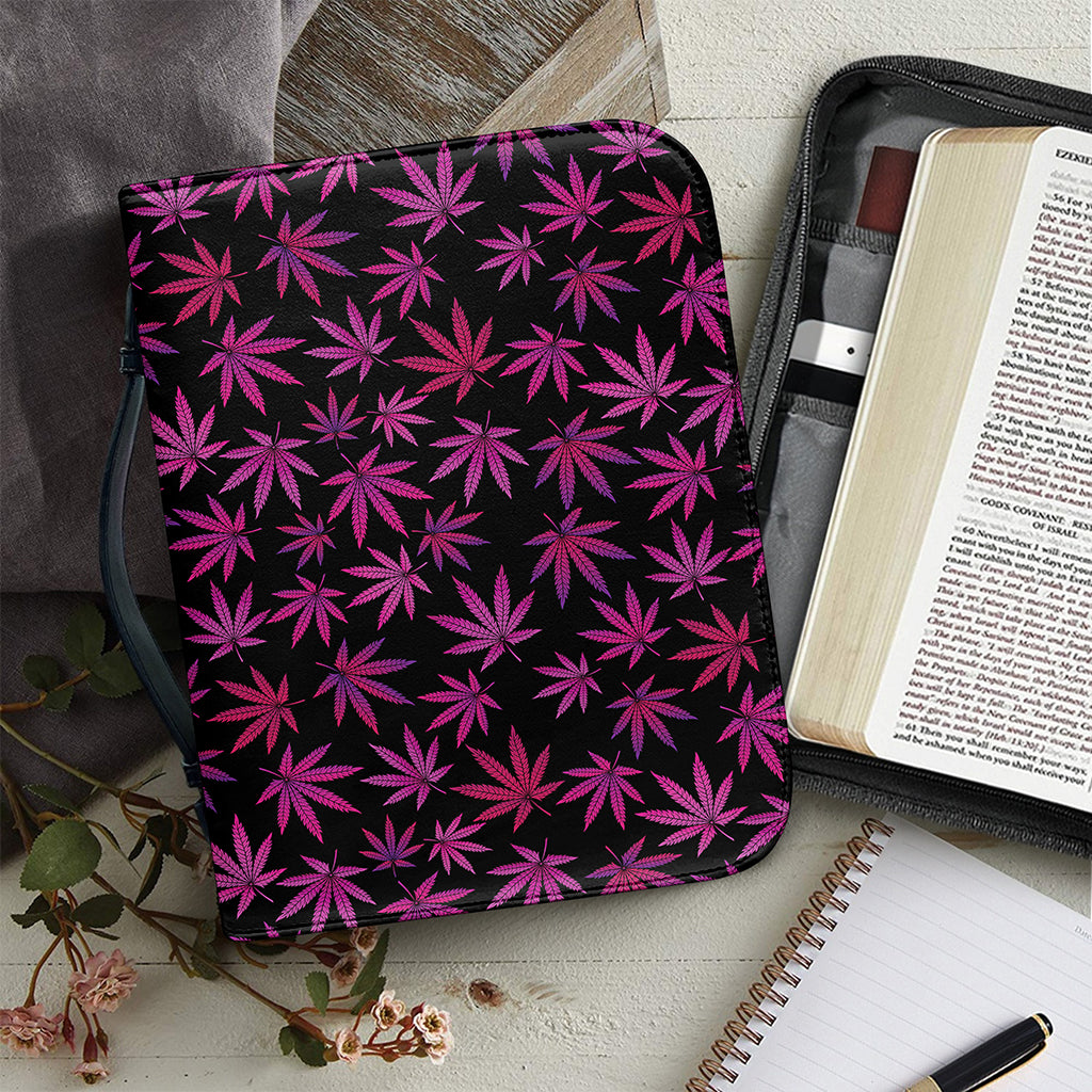 Purple Marijuana Leaf Pattern Print Leather Bible Cover