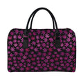 Purple Marijuana Leaf Pattern Print Leather Duffel Bag