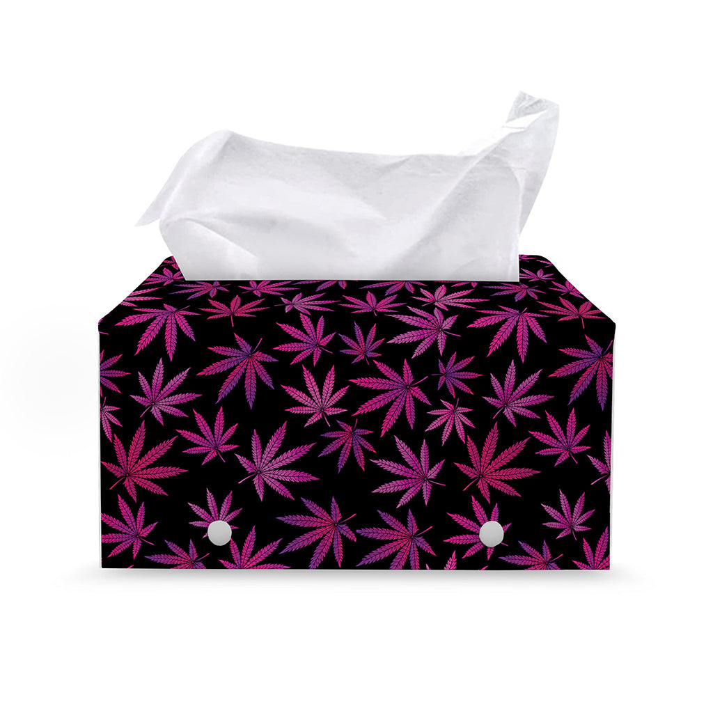 Purple Marijuana Leaf Pattern Print Leather Tissue Box Cover