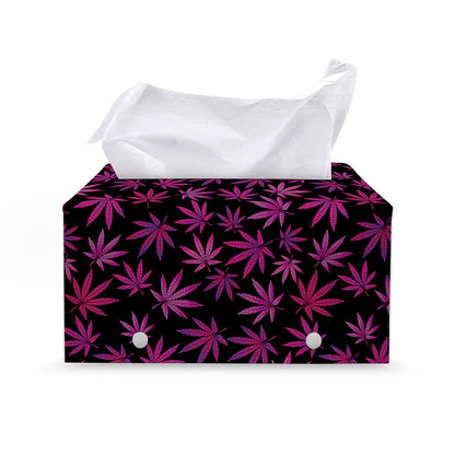 Purple Marijuana Leaf Pattern Print Leather Tissue Box Cover