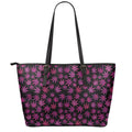 Purple Marijuana Leaf Pattern Print Leather Tote Bag With Zipper