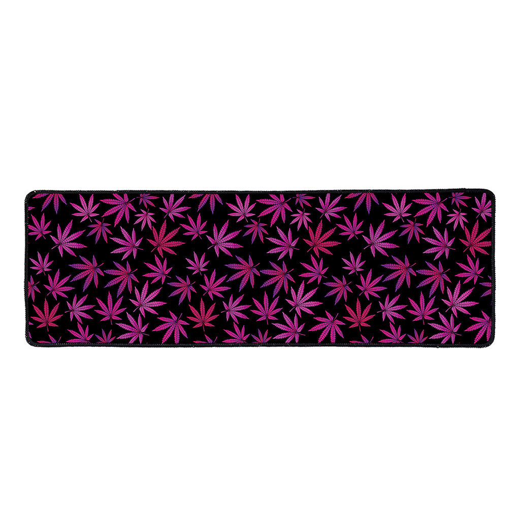 Purple Marijuana Leaf Pattern Print Long Kitchen Mat