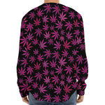 Purple Marijuana Leaf Pattern Print Long Sleeve Baseball Jersey