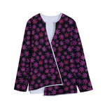 Purple Marijuana Leaf Pattern Print Long Sleeve Short Coat